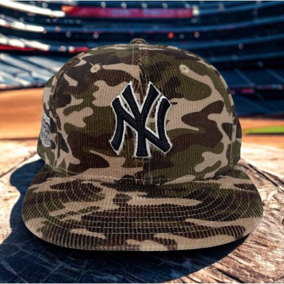 New York Yankees '08 All Star Game New Era 59FIFTY Camo Corduroy Fitted Hat Sz 8 - Picture 2 of 11